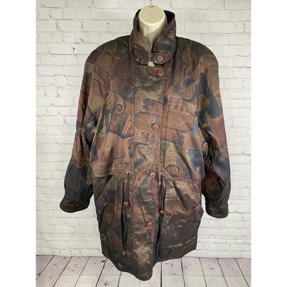 Forecaster Of Boston Multi Tone Brown Full Zip Button Up Drawstring Rain Coat M - Picture 1 of 8